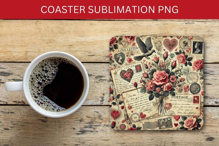 valentine square coaster - vintage postcard example image 1