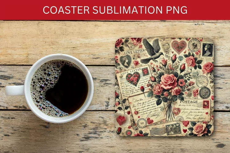 valentine square coaster - vintage postcard