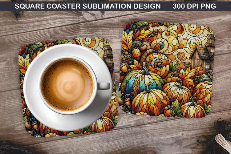 Pumpkin Coaster Sublimation, Halloween Coaster PNG Design