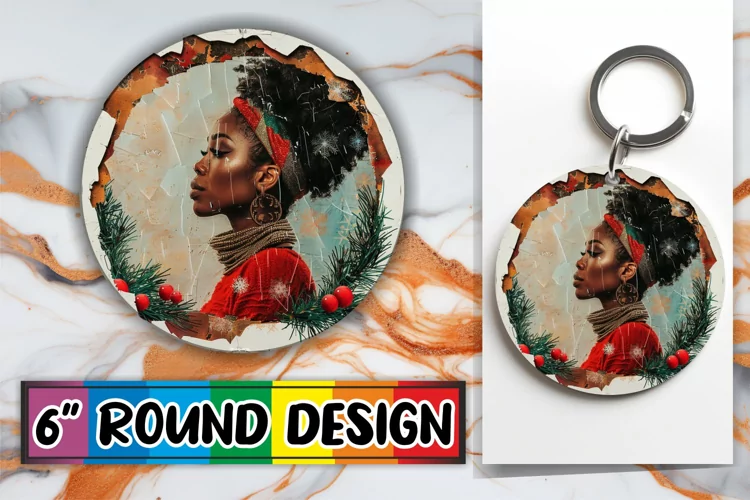 Holiday Woman Round Design Sublimation Keychain