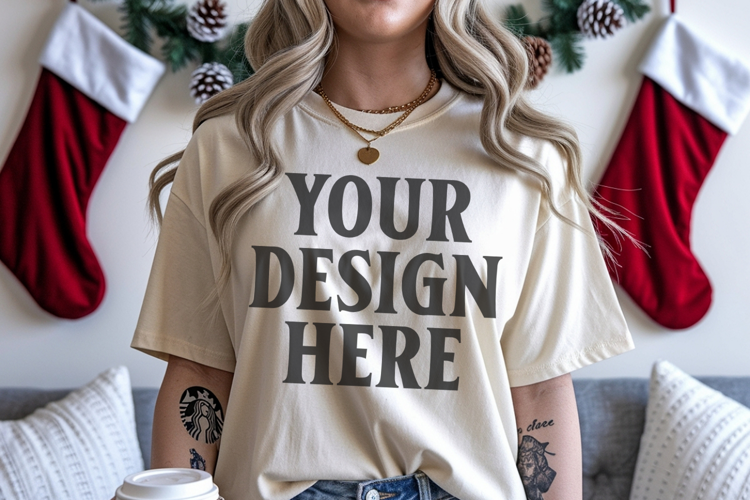 Christmas Comfort Colors 1717 Ivory TShirt Mockup, CC 1717
