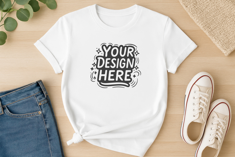 Denim Flatlay T-Shirt Mockup PSD JPG