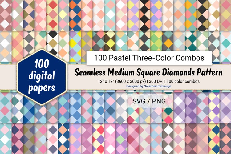 Medium Square Diamonds Paper - 100 Pastel Three-Color Combos example image 1