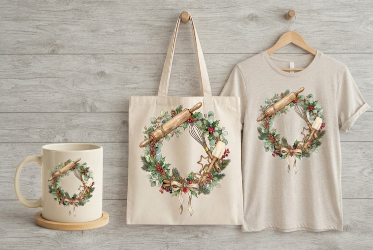 Elegant Baking Utensils Christmas Wreath Art