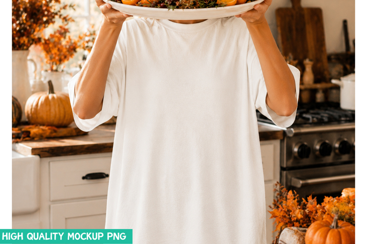Autumn Kitchen White T-Shirt Mockup High Quality PNG File
