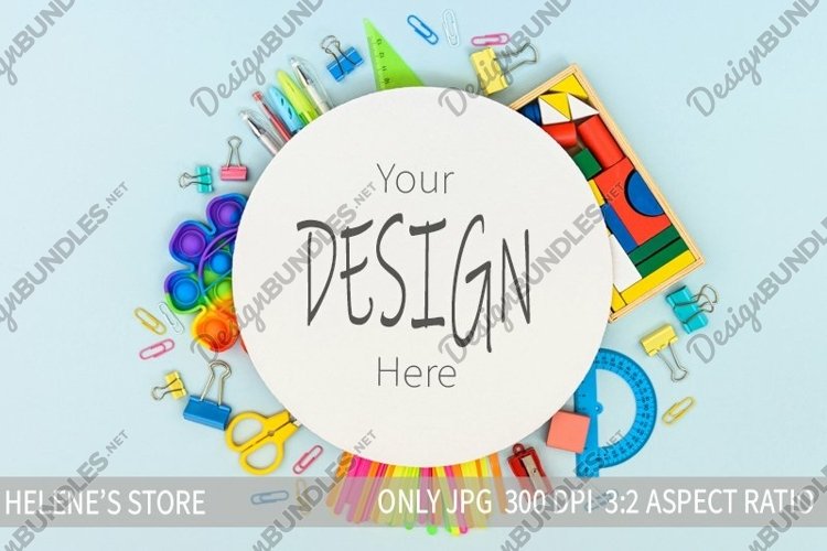 Round white frame blank. Back to school mockup