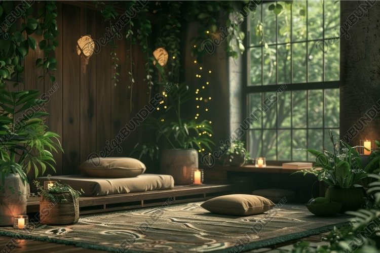 Serene indoor garden with zen seating area example image 1