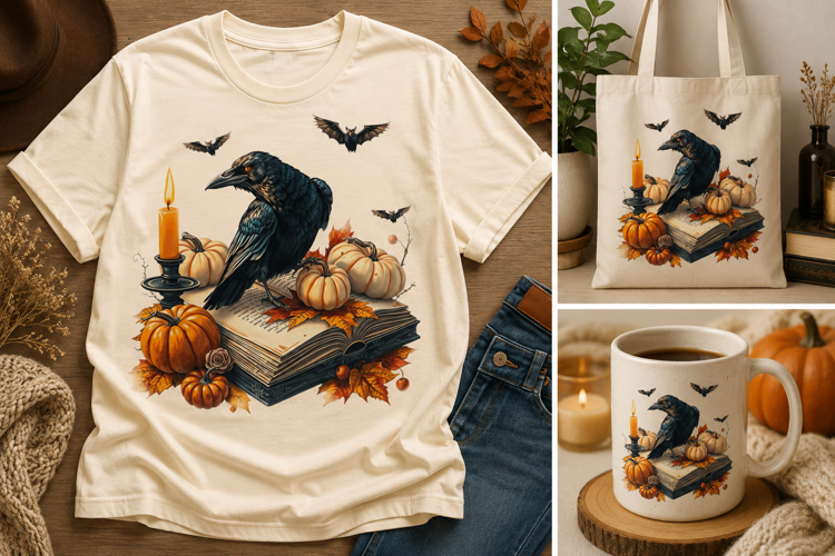 Halloween Raven PNG | Black Crow, Pumpkins, Book & Bats