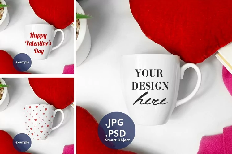 Bistro Mug Mockup Valentine's Day JPG PSD Full Wrap Mockup