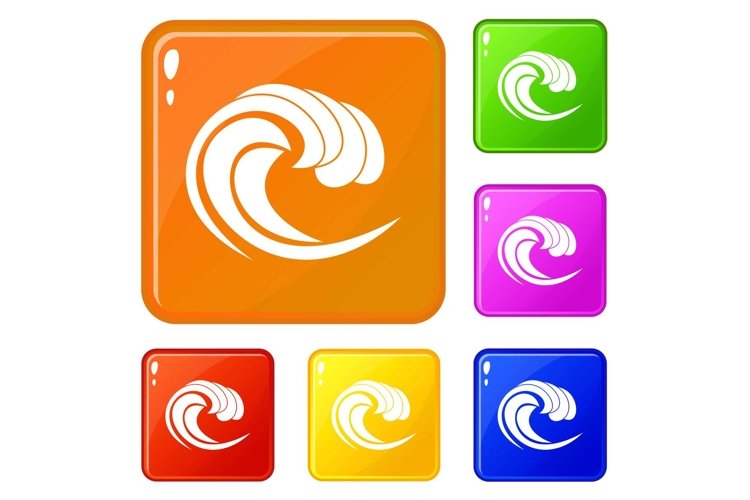 Wave of sea tide icons set vector color