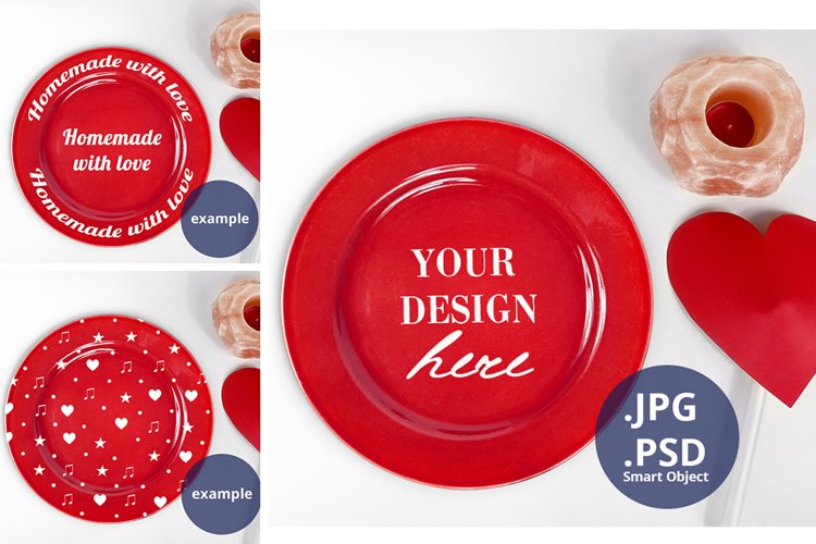 Valentine's Day Red Plate Mockup, Full Wrap PSD mockup example image 1