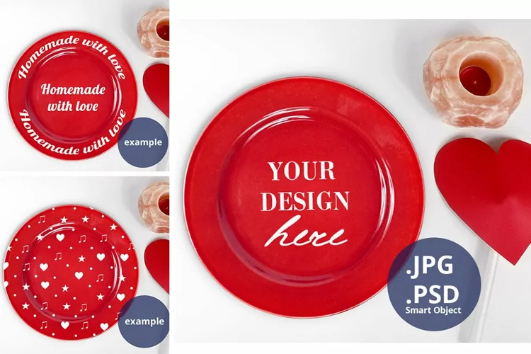 Valentine's Day Red Plate Mockup, Full Wrap PSD mockup
