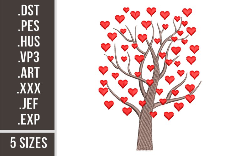 Family Tree with Hearts Embroidery Design. Tree of life