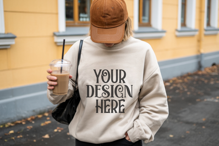 Sand Gildan 18000 Mockup, Sweatshirt Crewneck Mockups