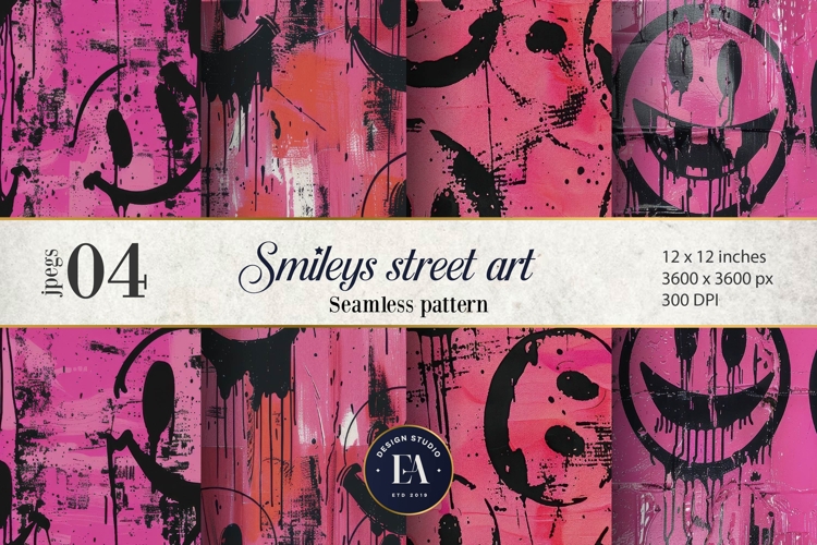 Neon Pink Smiley Face Digital Paper |Street graffiti Pattern