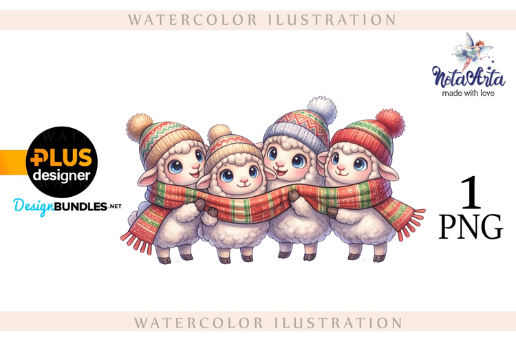 Christmas Sheep in Watercolor Style