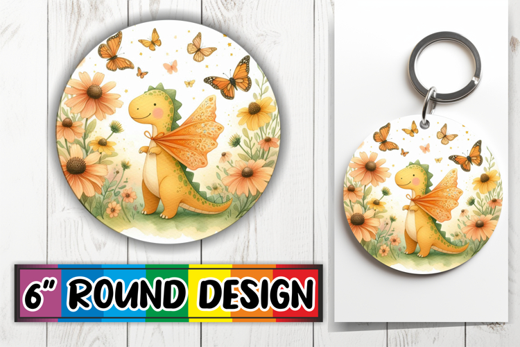 Cheerful Round Car Coaster, Cute Dino