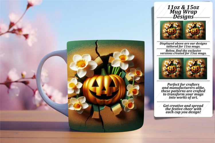 Serene 15oz Mug Wrap Png Template , 3D Pumpkin