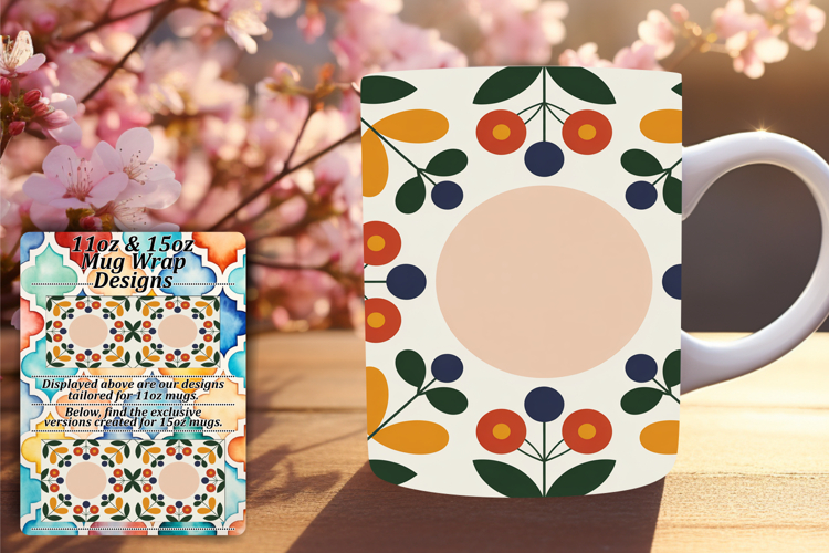 Unique 15oz Mug Wrap Png Design , Flowers