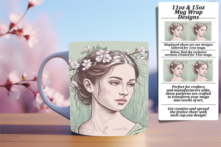 Elegant 15oz Mug Wrap Png Artwork , Beauty Woman