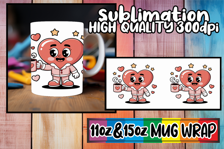 Pure elegance sublimation 11oz 15oz mug wrap, Valenines Hear