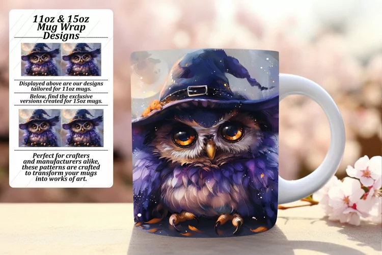 Watercolor Owl Mug Wrap 11oz 15oz Spring Sublimation