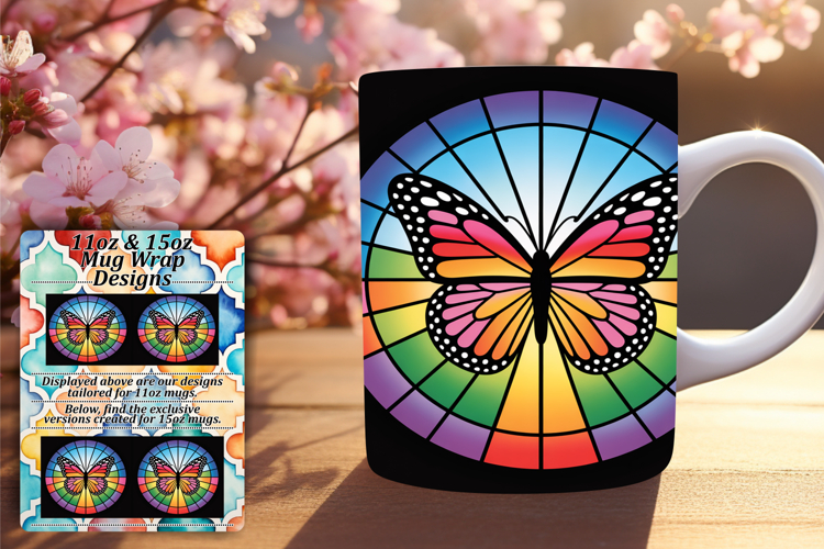 Delightful 15oz Mug Wrap Png Template , Butterfly