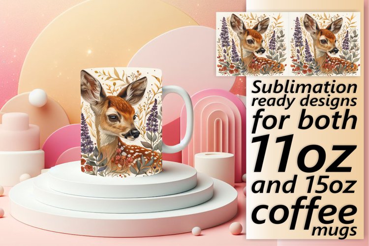 Deer Mug Wrap Watercolor Spring Design Sublimation example image 1