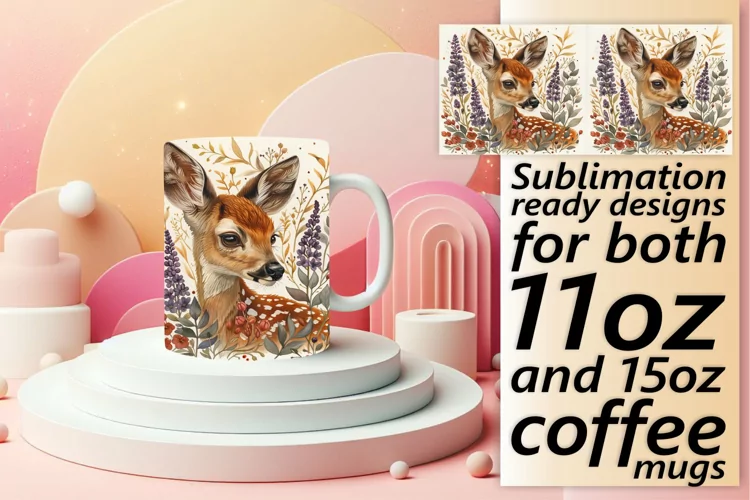 Deer Mug Wrap Watercolor Spring Design Sublimation