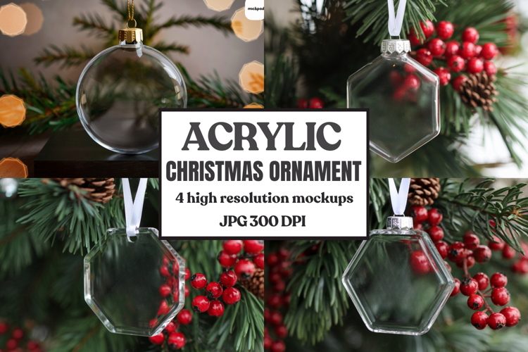 Acrylic Christmas Ornament Mockups | Clear Holiday Ornament