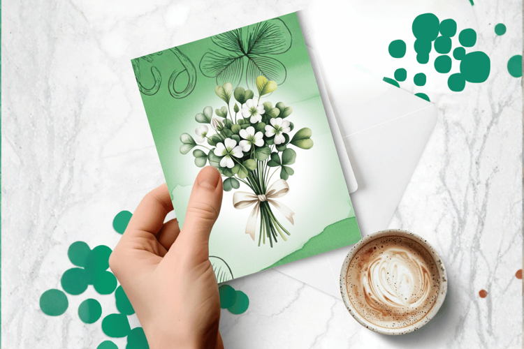 Clover Bouquet Elegant St Patrick’s Day Greeting Card PNG Su