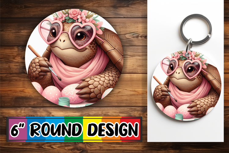Blissful Keychain Round PNG Style, Turtle