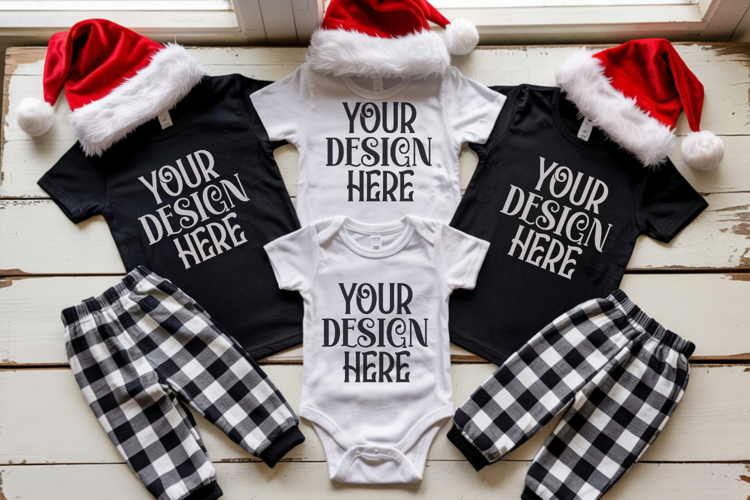 Christmas Family Matching Shirt Mockup | Cozy Boho Flat Lay