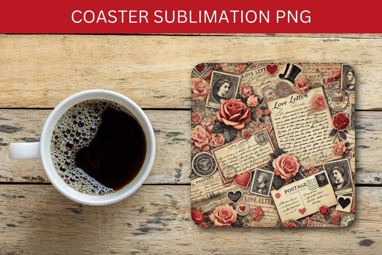 valentine square coaster - vintage postcard example image 1