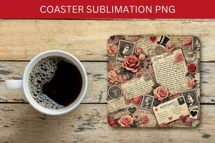 valentine square coaster - vintage postcard