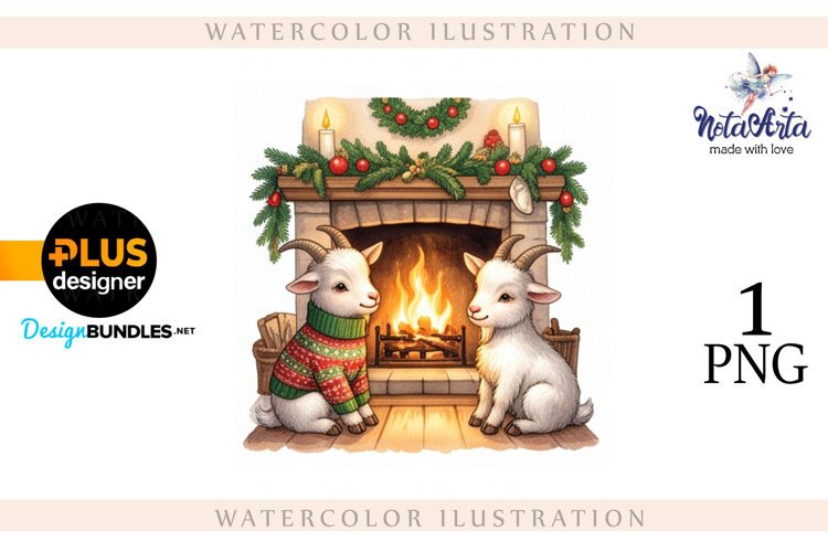 Christmas Goat in Watercolor Style example image 1