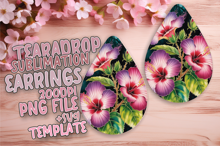Unique Teardrop Earrings Sublimation Artwork , Flowers
