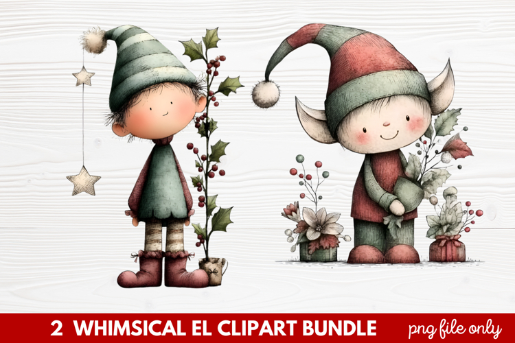 Whimsical Elf Clipart | Cute Christmas Elf PNG Illustration