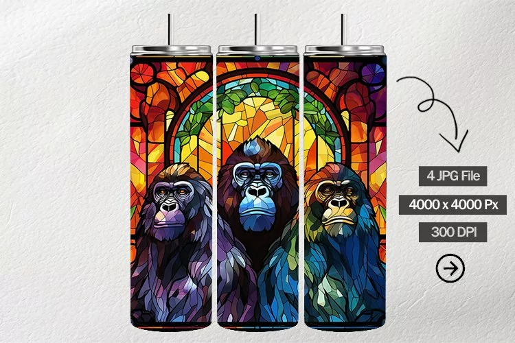 Gorilla Stained Glass Square Coaster - 04 Variations