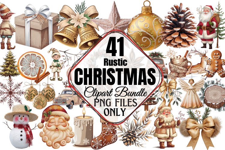 Rustic Christmas Sublimation Clipart Bundle PNG
