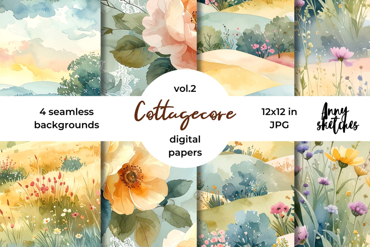 Cottagecore Linen Digital Paper Watercolor Seamless Patterns
