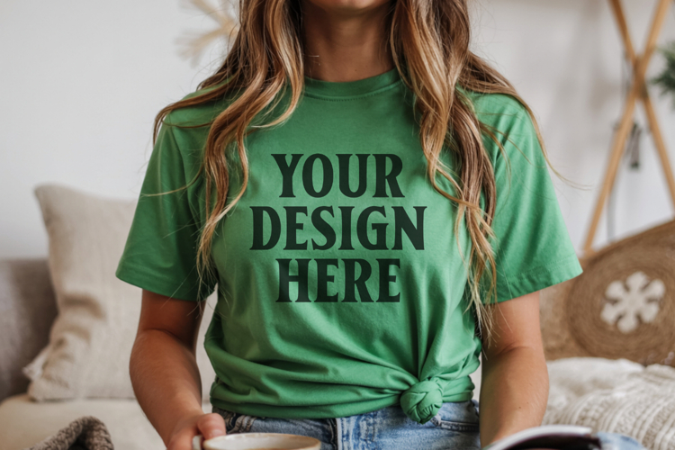 Christmas Bella Canvas 3001 Kelly Green Shirt Mockup ,Trandy