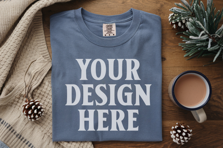 Blue Jean Comfort Colors 1717 Christmas Folded T-Shirt Mock