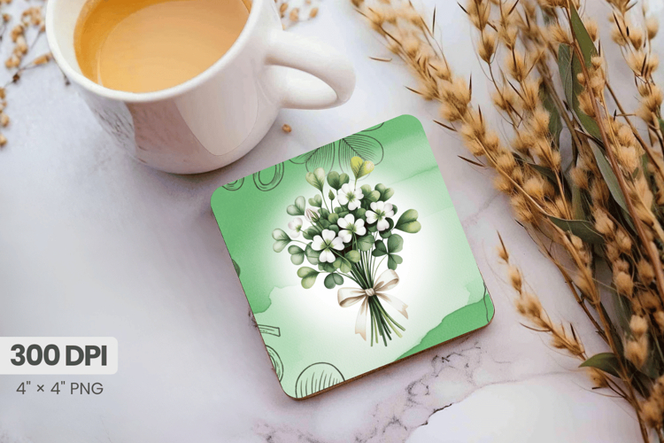 Clover Bouquet Elegant St Patrick’s Day Square Coaster PNG S