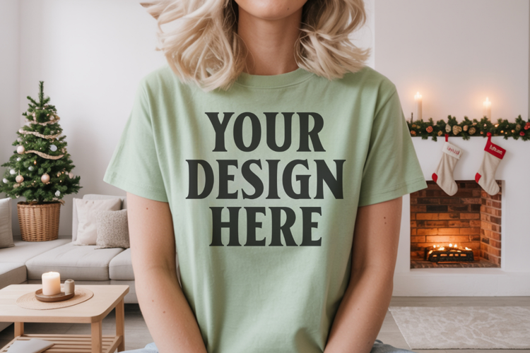 Comfort Colors 1717 Bay Christmas T-Shirt Mockup, Boho