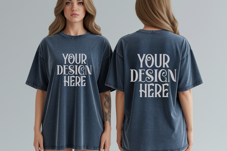 Denim Comfort Colors 1717 Front & back T shirt Mockup