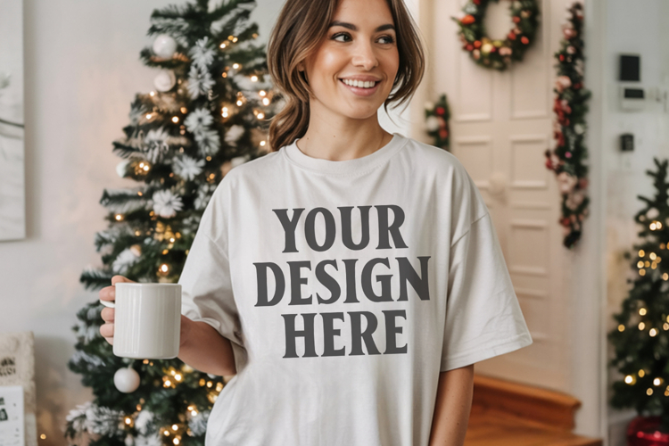 Christmas Comfort Colors 1717 White T-Shirt Mockup Real