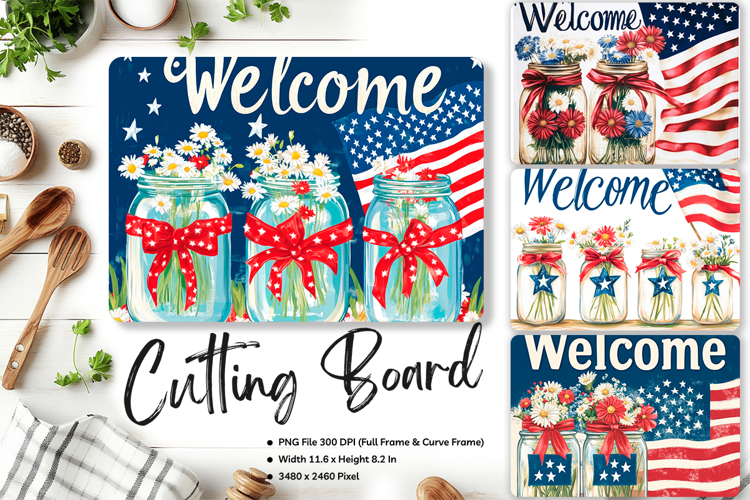 Patriotic Cutting Board USA Flag 4 of July Chopping Board_99