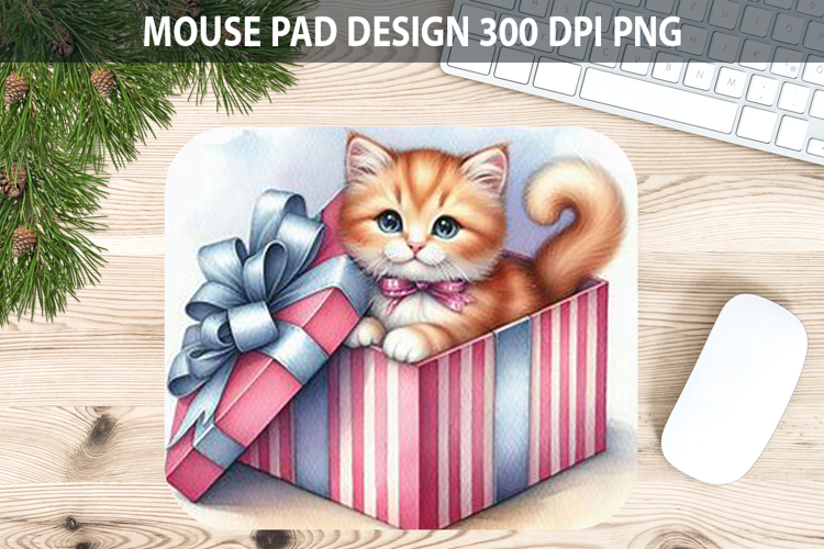 Watercolor Cat Mouse Pad Sublimation - Valentines PNG