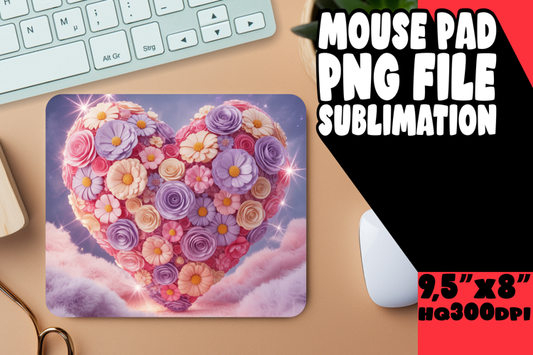 Cozy MOUSE MAT Inspirational Sublimation, Flowers Heart